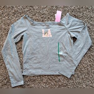 Gray Off-Shoulder Long Sleeve Top